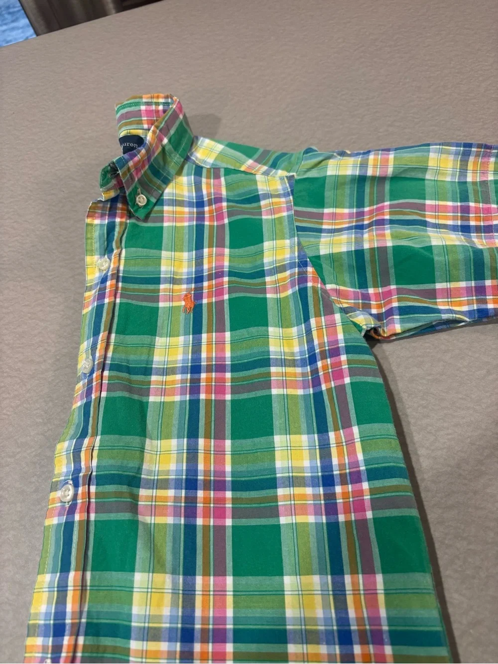 Ralph Lauren Green Multicolor Plaid Short-Sleeve Button-Down Shirt size 7